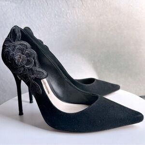 🌺SOPHIA WEBSTER🌺 Black Floral Applique Suede Heels Size: 36